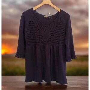 Leon Max crochet 90% wool sweater babydoll top Plum Purple Women’s Size‎ L Large